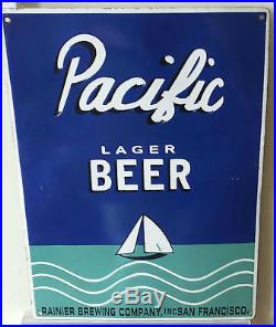 Pacific Lager Heavy Porcelain Sign/vintage/rainier Brewing Co