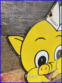 Piggly Wiggly Vintage Porcelain Sign Gas & Oil Diecut Pig Soda Food Store Market Piggly Wiggly Vintage Porcelain Sign Gas & Oil Diecut Pig Soda Food Store Market