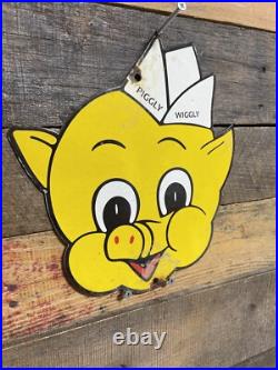 Piggly Wiggly Vintage Porcelain Sign Gas & Oil Diecut Pig Soda Food Store Market Piggly Wiggly Vintage Porcelain Sign Gas & Oil Diecut Pig Soda Food Store Market