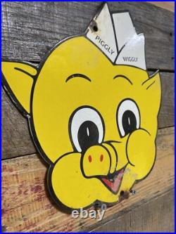 Piggly Wiggly Vintage Porcelain Sign Gas & Oil Diecut Pig Soda Food Store Market Piggly Wiggly Vintage Porcelain Sign Gas & Oil Diecut Pig Soda Food Store Market