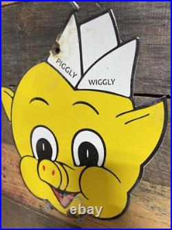 Piggly Wiggly Vintage Porcelain Sign Gas & Oil Diecut Pig Soda Food Store Market Piggly Wiggly Vintage Porcelain Sign Gas & Oil Diecut Pig Soda Food Store Market