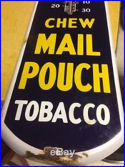 Porcelain Advertising Antique Vintage Thermometer Sign Chew Mail Pouch Tobacco