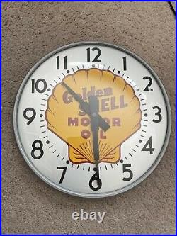 RARE 1955 Vintage Golden Shell Motor Oil Clam Sign Clock 12.5 Antique Heavy