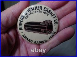 RARE ANTIQUE CELLULOID POWERS & WALKER CASKET CO. Grand Rapids Michigan SIGN