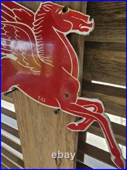 RARE VINTAGE MOBIL PEGASUS HORSE T-53 PORCELAIN SIGN 12x9.5
