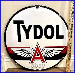 RARE VINTAGE c. 1950's TYDOL FLYING A GAS & OIL PORCELAIN SIGN PETROLIANA 20D