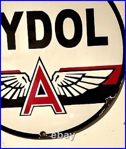 RARE VINTAGE c. 1950's TYDOL FLYING A GAS & OIL PORCELAIN SIGN PETROLIANA 20D