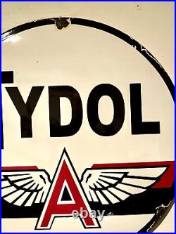 RARE VINTAGE c. 1950's TYDOL FLYING A GAS & OIL PORCELAIN SIGN PETROLIANA 20D