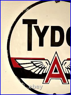 RARE VINTAGE c. 1950's TYDOL FLYING A GAS & OIL PORCELAIN SIGN PETROLIANA 20D