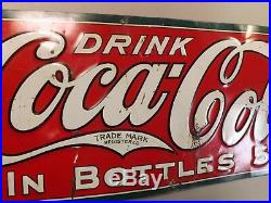 RARE Vintage 1916 Coca-Cola Bottle Metal Sign Original Gas Oil Soda Nice! 35x11