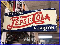 RARE Vintage 1939 Pepsi Cola Double Dot 2 Sided Advertising Flange Sign ORIGINAL