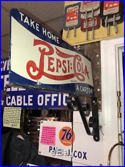 RARE Vintage 1939 Pepsi Cola Double Dot 2 Sided Advertising Flange Sign ORIGINAL