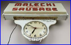 RARE Vintage Art Deco Malecki Sausage Buffalo NY Advertising Lighted Clock Sign