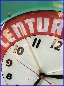 RARE Vintage Century Tires Gas Station Advertising 15 1/2 Sign Clock in Metal