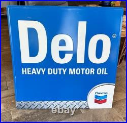 RARE Vintage Chevron Delo Heavy Duty Motor Oil Embossed Square Large Sign 36 RARE Vintage Chevron Delo Heavy Duty Motor Oil Embossed Square Large Sign 36