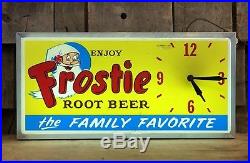 RARE Vintage Enjoy FROSTIE Root Beer Soda Drink Light Up Advertising Sign Clock