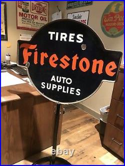 RARE Vintage Firestone Tires Auto Supplies Lollipop Sign & Base