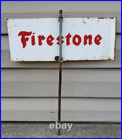 RARE Vintage Firestone Tires Spinner Advertising Sign Oil Gas Pump Topper 2 Side