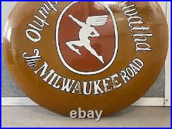 RARE Vintage Old Olympian HIAWATHA Milwaukee Railroad Painted Sign, 1950s