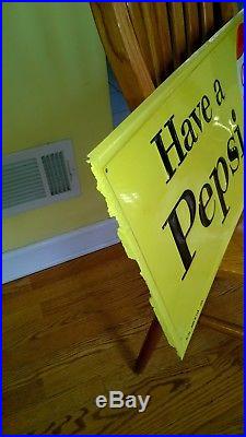 RARE Vintage Original 1960s PEPSI COLA Embossed Metal Soda Advertising Sign