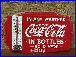 RARE Vintage Original Coca Cola Coke Soda Advertising Thermometer Door Push Sign