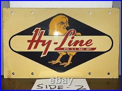 RARE Vintage Original Hy-Line Chicken Breeding Metal Double Sided Sign