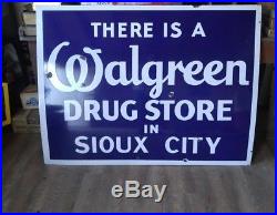 RARE Vintage SIOUX CITY WALGREEN Pharmacy Drugs Porcelain Advertising Sign