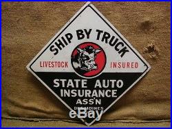 RARE Vintage State Auto Insurance Sign Antique Old Iowa
