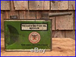 RARE Vintage TEXACO MOTOR OIL Handy Grip 1/2 Gal Tin Can Advertising Sign Dealer