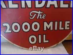 RARE old vintage Metal Kendall 2000 Mile Oil Sign 2-sided WithFlange