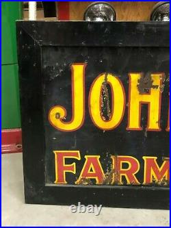 RaRE ORIGINAL Vintage JD JOHN DEERE FARM IMPLEMENTS Sign Old Tractor PORCELAIN