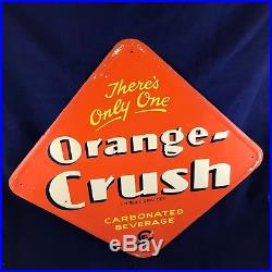 Rare 1940 Orange Crush Sign Embossed Vintage Advertising Soda Service Station