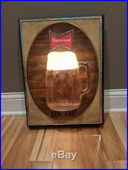 Rare Anheuser Busch Budweiser On Tap Lighted Beer Bar Sign VTG Advertising
