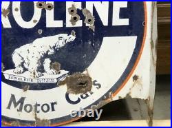 Rare EARLY Vintage ZEROLENE Flange SIGN PORCELAIN GAS Standard OIL Motor Cars
