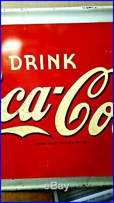Rare Large Vintage 1940's Coca Cola Soda Pop Bottle 54 Embossed Metal Sign