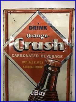 Rare Large Vintage 1940's Orange Crush Crushy Soda Pop 48 Embossed Metal Sign