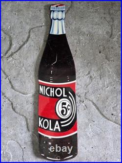Rare Nichol Kola Porcelain Soda Enamel Gas Station Sign 15 X 4