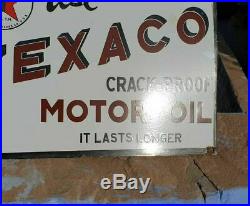 Rare Original Vintage 1930's Old Antique Texaco Oil Porcelain Enamel Sign Board