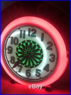 Rare! Pinwheel neon Clock + marquee, Electric neon clock co. Vintage Antique