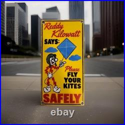 Rare Porcelain Sign (Reddy) Please Fly Your Kites Safely GE Electric Gas Oil Rare Porcelain Sign (Reddy) Please Fly Your Kites Safely GE Electric Gas Oil
