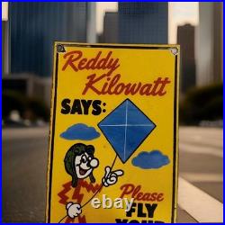 Rare Porcelain Sign (Reddy) Please Fly Your Kites Safely GE Electric Gas Oil