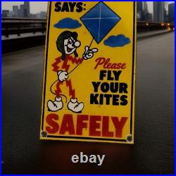 Rare Porcelain Sign (Reddy) Please Fly Your Kites Safely GE Electric Gas Oil