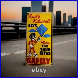 Rare Porcelain Sign (Reddy) Please Fly Your Kites Safely GE Electric Gas Oil