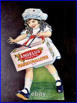 Rare VINTAGE ANGELUS MARSHMALLOWS ADVERTISING SIGN Girl Drummer