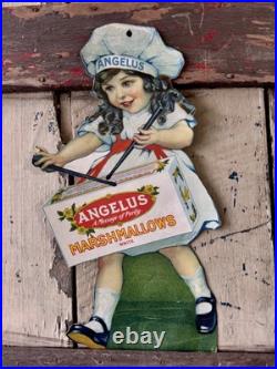 Rare VINTAGE ANGELUS MARSHMALLOWS ADVERTISING SIGN Girl Drummer