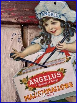 Rare VINTAGE ANGELUS MARSHMALLOWS ADVERTISING SIGN Girl Drummer