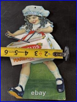 Rare VINTAGE ANGELUS MARSHMALLOWS ADVERTISING SIGN Girl Drummer