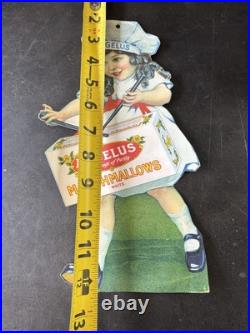 Rare VINTAGE ANGELUS MARSHMALLOWS ADVERTISING SIGN Girl Drummer