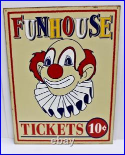 Rare Vintage 1920's Mummert Funhouse Tickets Carnival Metal Sign Clawn 17 X 23