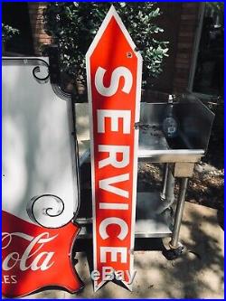 Rare Vintage 1940s Double-Sided Porcelain ARROW SERVICE Sign- Red & White